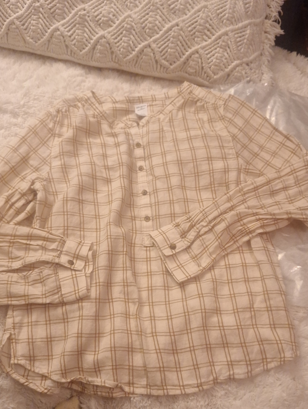 Melrose and Market Plaid Cotton Button Down in Cream & Brown Size Small